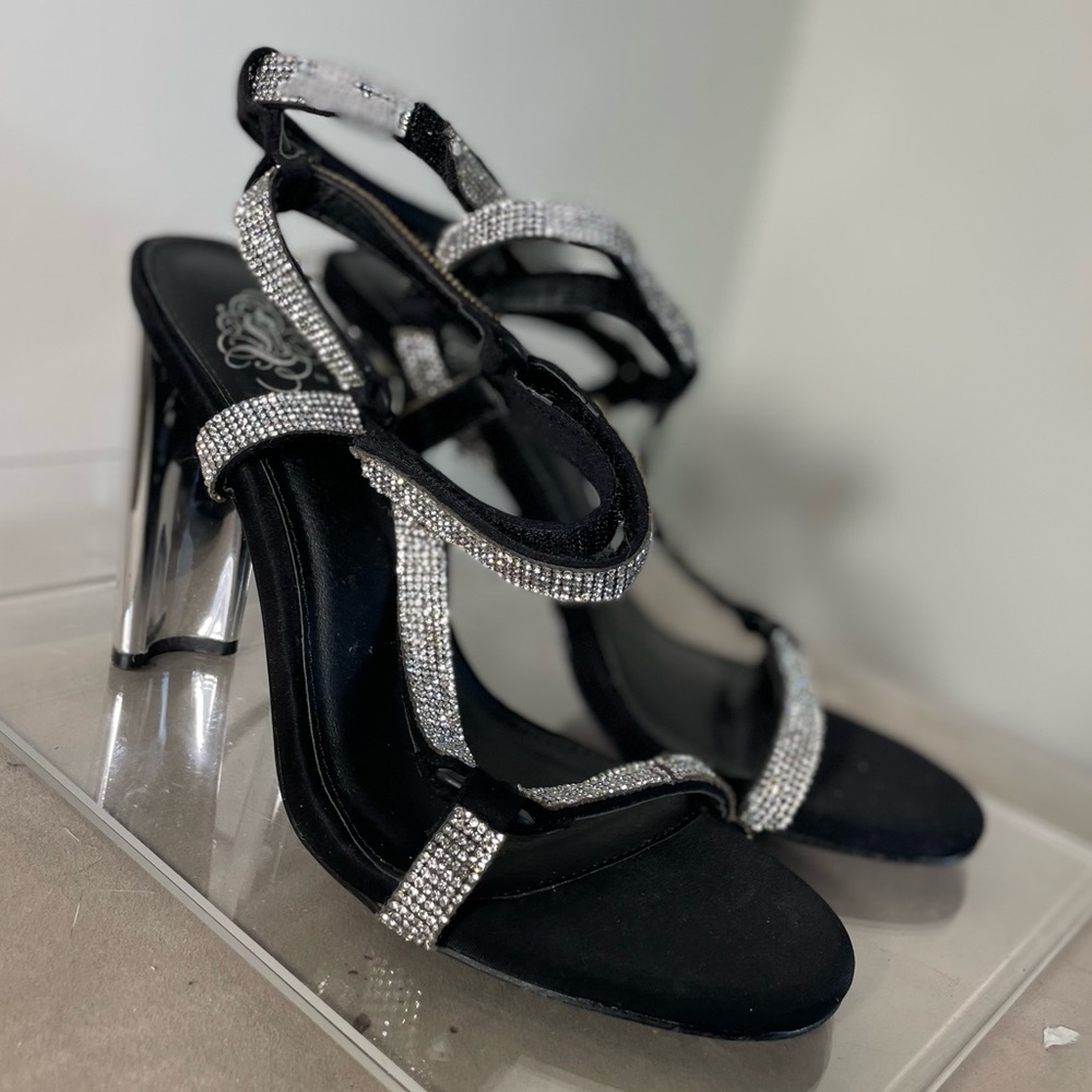 Rhinestones Silver Chunky Heel Sandals - Picture 7 of 10